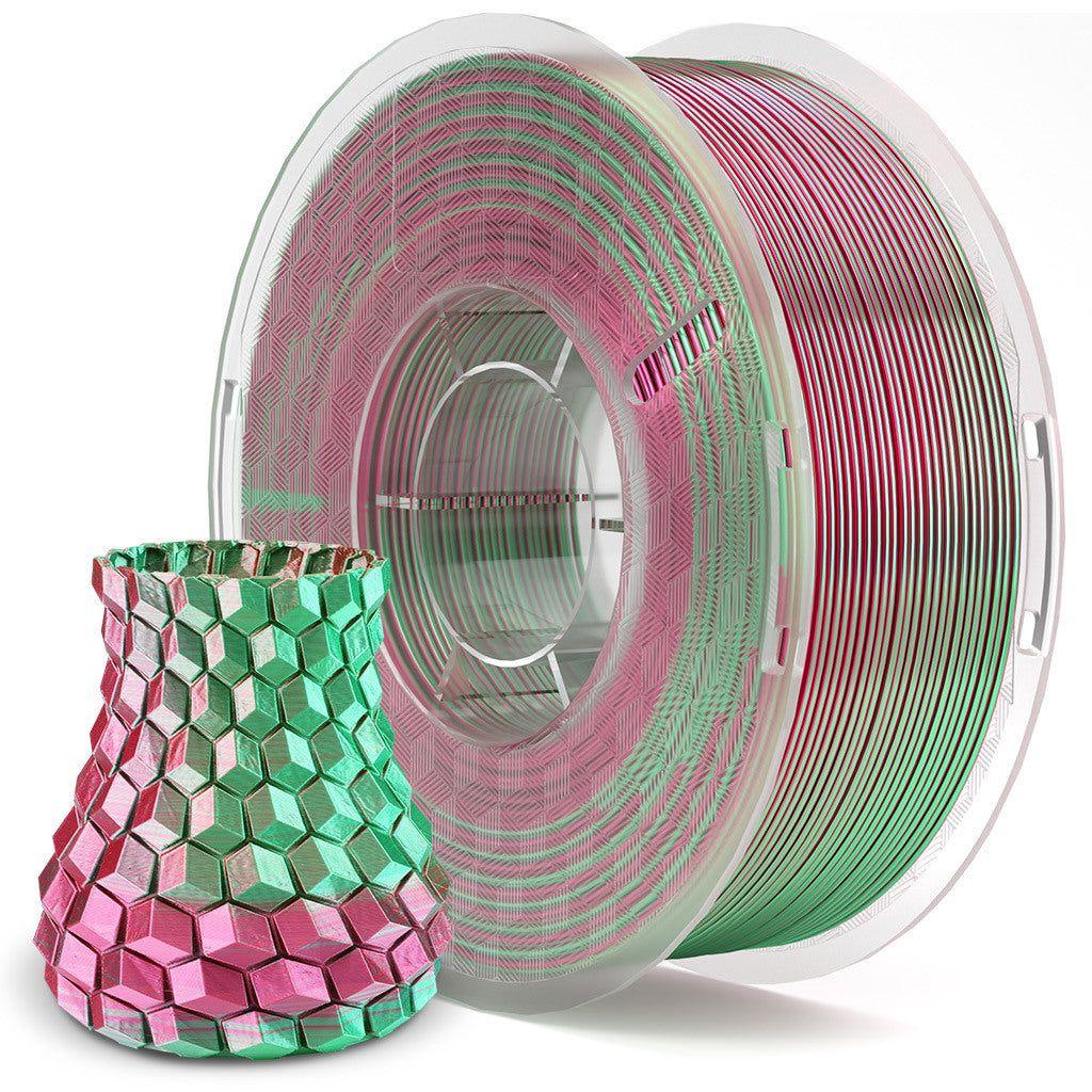 Seiden -PLA -Filament 1,75 mm farbig 1 kg - Seide Grün Rot